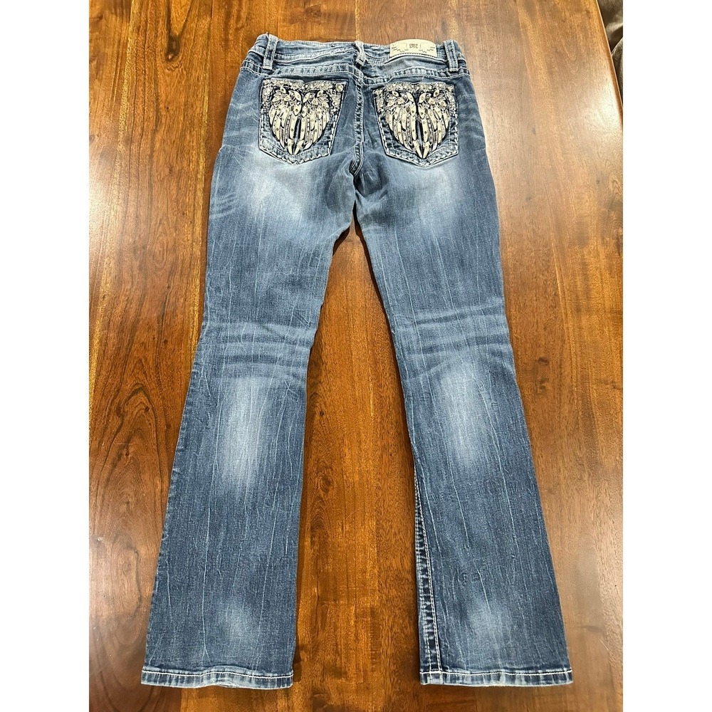 Miss Me Angel Wing Embellished Bootcut Jeans Blue Denim Size 28